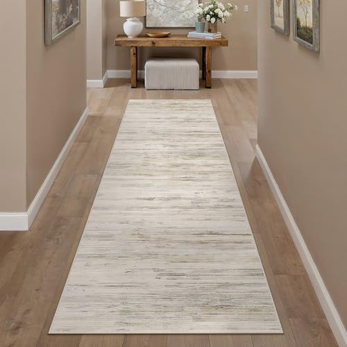 PureCozy Läufer Flur Teppich 60x240cm Beige Waschbar Carpet | Modern Abstrakter Läufer, Rutschfest, Waschbarer, Weich, für Flur, Küche, Teppichflur, Schlafzimmer