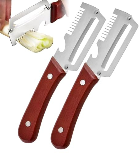 Generico 2pcs Pelapatate Multifunzione, Pelapatate 3 in 1 in Acciaio Inossidabile con Manico in Legno E Apribottiglie, Utensile da Cucina Ideale per Preparazione dei Cibi