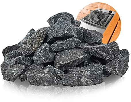 Suleno - Hochwertige Olivin-Diabas Saunasteine aus Finnland, Unverzichtbares Sauna-Zubehör, Ideal für den Saunaaufguss, Set mit variierenden 8- bis 10-Zentimeter-Steinen, Saunasteine 20kg