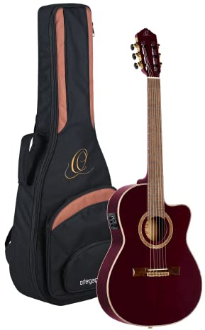 Ortega Guitars Performer E-Akustik Konzertgitarre - Fichte Rot RCE138-T4STR | 4/4 Nylonsaitengitarre, massive Sitka-Fichtendecke und Thinline Sapele-Korpus in Hochglanz, slim neck, inkl. Pro-Gigbag