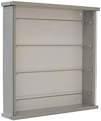 WATSONS Wood Wall Display Cabinet with 4 Adjustable Glass Shelves - Grey