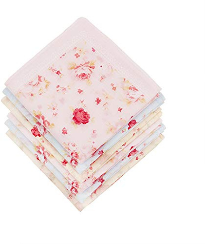 HOULIFE 6 Stücke Damen Rose Blumen Taschentücher aus reiner Baumwolle 45x45cm 3 Farben für Alltagsgebrauch