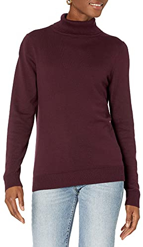 Amazon Essentials Women's Lätt långärmad tröja med polokrage klassisk passform (finns i plusstorlek), Vinröd, S