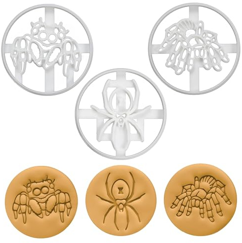 BAKERLOGY Set of 3 Spider Cookie Cutters (Designs: Black Widow, Jumping Spider, & Tarantula) - Detailed Biscuit Cutter Design for Baking and Crafts, Ideal on Fondant, Dough, Clay