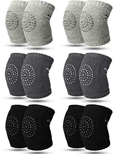 SATINIOR 6 Pares de Rodillera de Gatear Protector de Rodilla de Bebé Antideslizantes Calentador de Pierna de Niños Pequeños (Negro, Gris, Gris Oscuro)