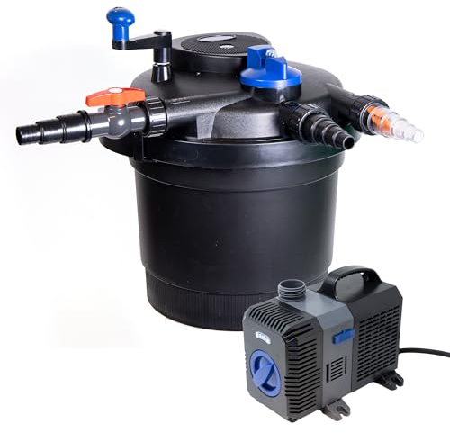 Pondlife Teich Filteranlage Set 2, Druckfilter CPF-5000 mit UVC Klärer für Teiche bis 8.000 Liter, 9.000L/h Durchfluss, energieeffiziente Pumpe CTP-2800 inkl. 10m Schlauch