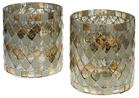 Wuona Objects Nona RAJA 2234-9x10cm - 2er Set - Mosaik Teelichtglas Teelichtgläser Kerzenglas Kerzengläser Mosaikglas orientalisch Vintage