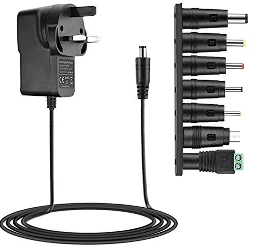 5V 2A Power Supply Adapter, Universal AC to DC Adapter with 8 Tips DC Plug Adapters AC Charger for LED Strip Lights,CCTV Cameras, TV Box,Router,Speakers,ADSL Cats,HUB,Android Tablet