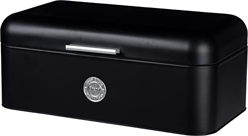 matrasa Brotkasten aus Metall 42x22x16 cm - Brotbox mit Deckel - Brotkiste Brotdose Schwarz