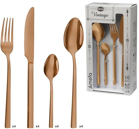 AMEFA - Ménagère 16 couverts de table pour 4 personnes - Square - Acier inoxydable 18/0, Finition PVD (Physical vapor deposition) - Cuivre