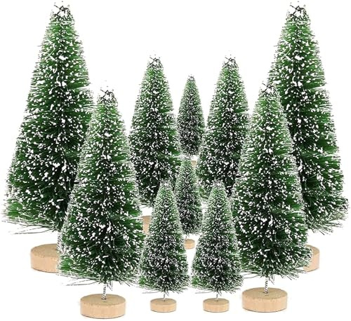 10 Stück Mini Weihnachts Baum,Christmasbaum Mini Grün,Weihnachtsbaum Miniatur,Desktop Weihnachtsbäume,Künstlicher Weihnachtsbaum,Naturgetreuer Christbaum mit Schnee-Effek für Tischdeko,Weihnachtsdeko