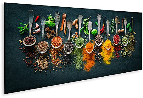 islandburner Wandbild Bunte Verschiedene Kräuter Gewürze Kochen Dunkler Hintergrund Küchenbild auf Leinwand Bilder Bild Poster