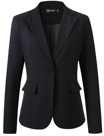 Beninos Womens Business Casual Blazer Office Work Solid Suit Jacket (918 Black, L)