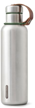 BLACK+BLUM - Water Bottle - Stainless Steel Thermal Insulated Leak Proof Travel Thermo Flask with Wide Spout and Stylish Vegan Leather Carry Loop - Keeps Hot for 12 hrs, Cold for 24 hrs, Olive - 750ml