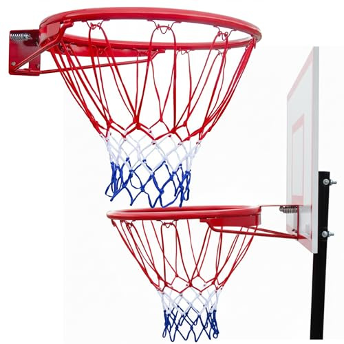 molti Canestro da basket, montaggio a parete, Ø 45 cm, anello da basket con rete per bambini, adulti, per esterni e interni