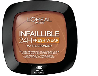 L'Oréal Paris Soft Matte Bronzer, Longwear, Matte Finish, Waterproof and Transfer-proof, Infallible 24H, 450 Deep Tan