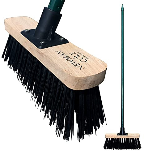 Newman & Cole Garden Broom Outdoor, 10” Stiff Yard Brush with Hard Synthetic PVC Bristles and 120cm Screw Fit Solid Metal Handle