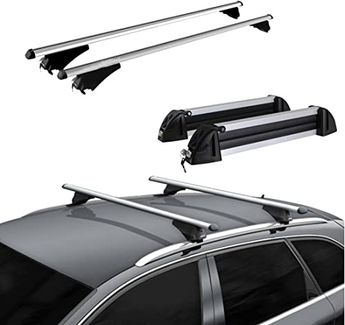 Dachträger aus Aluminium + Skihalter 4 Paar oder 2 Snowboards für MERCEDES GLC (X253) ab 2015 mit integriertem Railing