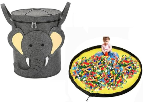 Custodia per Giocattoli, Sacco Portagiochi con Tappetino da Gioco per Bambini, 2 in 1Cesto Portaoggetti Portatile, Pieghevole Toy Coulisse Organizer, Borsa Portaoggetti In Feltro(Elephant) (Elephant)