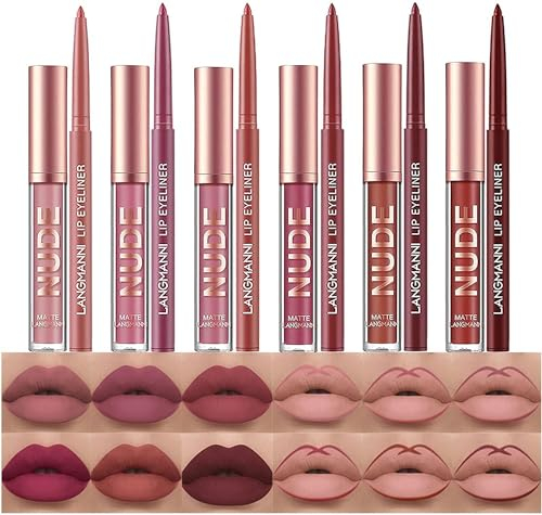 Holzsammlung 12 Pcs Liquid Lipstick Lipliner Set Matte Long Lasting Non-Fading Stay On 24 Hours Waterproof Nude Lipstick Makeup Set Gift For Women Red Lifter Lip Gloss