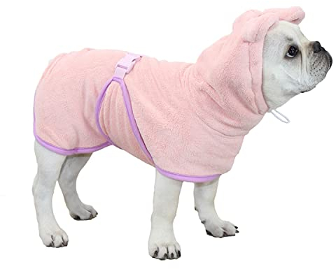 Blue Dream Island Hunde-Bademantel, Mikrofaser, schnell trocknend, saugfähig, Kapuzen-Badetuch für Welpen, kleine, mittelgroße und große Hunde, Katzen, XS (Rosa)