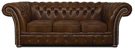 Chesterfield Fåtölj Winfield Basic läder | Vit | 2 till 4 veckors leveranstid (Cloudy Light Brown, 3-sitsig)