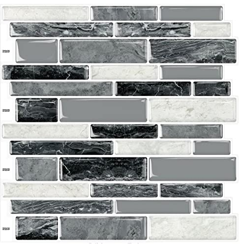 DEWOO Cristal 3d Cenefa Autoadhesivos Vinilo Azulejos Adhesivo Baldosas Relieve Pared Mármol Cocina Baño，10-Piezas (30.5 x 30.5cm)