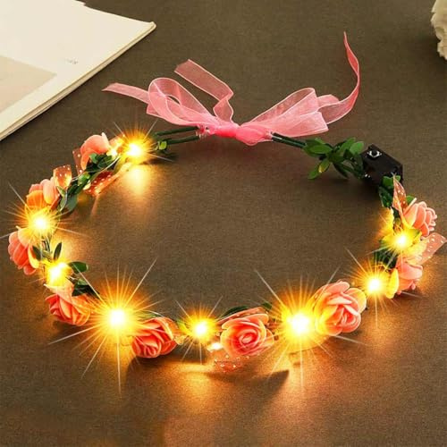 Vakkery LED Blumenkranz Leuchtendes Blumenstirnband Leuchtender Blumenkranz für Karneval Haarschmuck für Damen