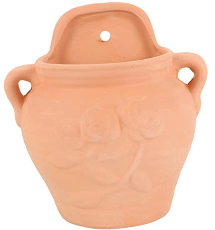 Gogogmee Jardinière Murale Suspendue Pot de Fleurs en Poterie Trou de Drainage 17X17Cm Panier de Fleurs Suspendu pour Balcon Extérieur et Intérieur Décoration Murale Garde-Corps Pot Brun Clair