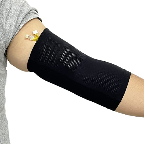 Protector de manga de línea PICC para brazo, codo, transpirable, fundido, suministros para circunferencia de brazo (L, negro)