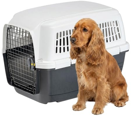 Ferplast CLIPPER 4 hundtransportbur, IATA, transportväska för medelstora hundar max 20 kg, hård transportväska, resa husdjur bil flygplan tåg, 71 x 50 x h 51 cm, ståldörr, säker stängning