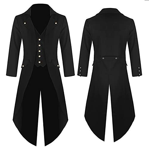 Herren Steampunk Frack Mantel Gothic Gehrock Mittelalter Jacke Smoking Viktorianisch Renaissance Pirat Viking Kostüm Vintage Uniform Karneval Fasching Halloween Kostüm Party Cosplay Verkleidung