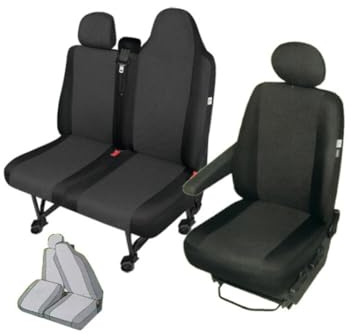 pitshop24de Sitzbezüge Sitzschoner Set Fahrersitz Sitzbank (klappbar) kompatibel mit Opel Movano B ab 2010, Ranault Master 3 ab 2010,Nissan NV400