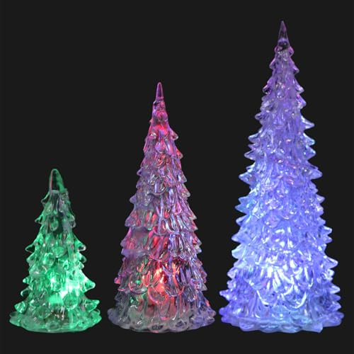 Ciieeo 3 Stück Beleuchteter Weihnachtsbaum Mini-Tisch-Weihnachtsbaum Aus Acryl Leuchtender Beleuchteter Für Fenster Schreibtisch Kaminsims Dekoration