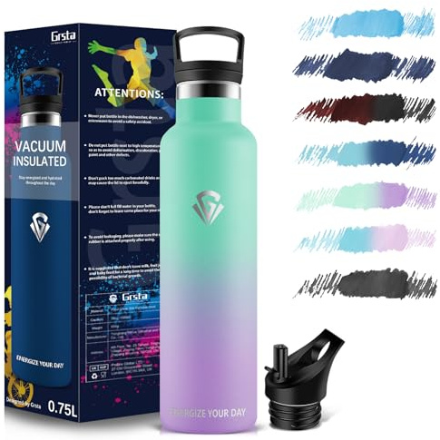 Grsta Botella Agua Acero Inoxidable, Botella Termica 750ml, sin BPA, Botella Gimnasio, Cantimplora Termica para Adultos, Deporte, Oficina, Escuela