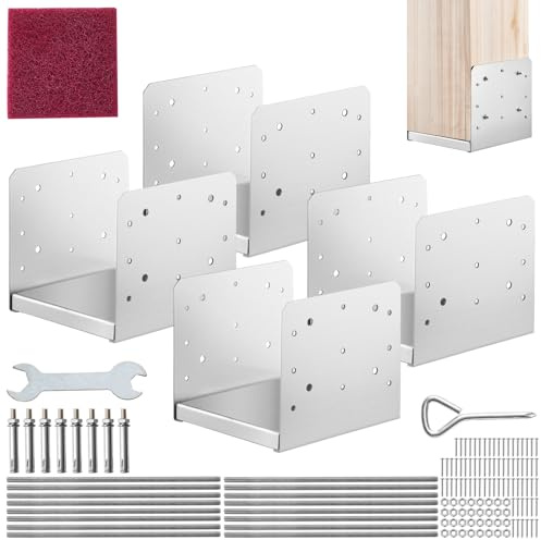 VEVOR 4 Piezas Soportes para Postes de Madera 8x8(203x203 mm) Base de Anclaje de Acero Inoxidable para Poste de Madera Tamaño Interno 185x198 mm para Barandilla, Pasamanos, Pabellón, Porche, Terraza
