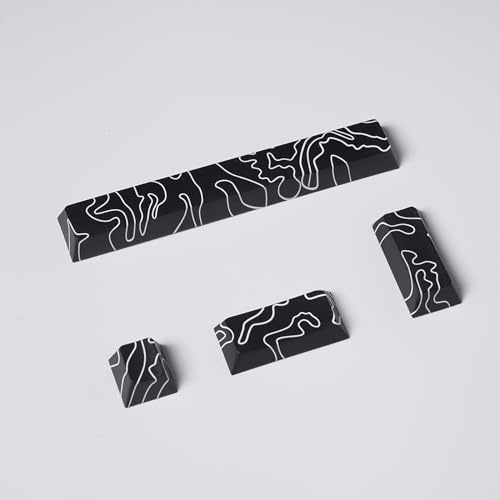 4pcs Keycaps, Black Topographic KeycapsPBT Keycap Cherry Profile Dye-Sublimation Space Bar 6.25U ESC Enter Custom Keycap Set for Mechanical Keyboard Caps Desktop Computer Keyboards