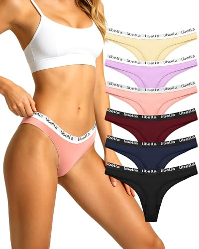 Libella Tangas Mujer Algodón Cómoda Thong Deportivo Ropa Interior Sexy sólido G-String Pack de 6 Multicolor UN9 S