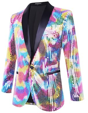 Nawgut Sequin Blazer Sparkle Suit Disco Prom Jacket Party Shiny Tuxedo Banquet Celebration Fashion Sport Coat for Mens Adult-Medium Multicolor