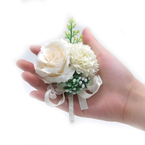 Hrlace 2 Stück Hochzeit Boutonniere Künstliche Rosen Blumen Seide Blumen Ansteckblume Braut Bräutigam Kleider Zubehör für Hochzeiten Jubiläen Bankette Tanzpartys Beige
