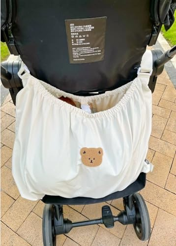 Pawleso Kinderwagen Einkaufstasche XL, große Kinderwagentasche, 70×40 cm, Buggy Organizer, Wickelflaschen Aufbewahrungstasche, leichte wasserdichte Nylontasche (Milchig, Süße Bären 70 * 40cm)