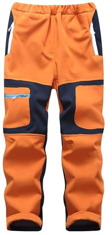 Yenwits Kinder Softshellhose gefüttert Skihose wasserdicht Thermohose Wanderhose Trekkinghose Schneehose Winter Outdoorhose Cargohose für Jungen und Mädchen（9056，Orange,122-128