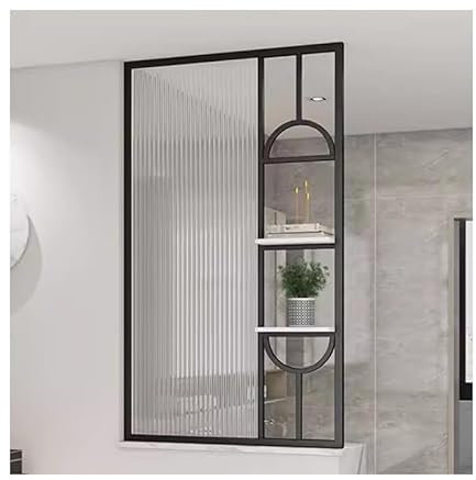 XILYZMO Partition Decor, Durchscheinendes Design Tischplatte Trennwand, Eisenrahmen Gestreiftes Mattes Glas Schreibtisch- Bildschirm, Sichtschutz Tragbare Wand Trennwand(B,90x140cm)