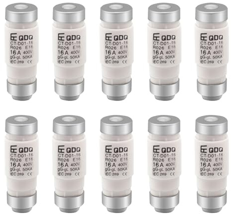 HTTYHT 10 Pcs Fusible Neozed, D01 16A gL/gG 400VAC, D01 Insertos Fusibles R026 E16 Fusibles Cerámicos Tipo D0 Inserto de Fusible para Protección de cables y líneas (CT-D01-16)