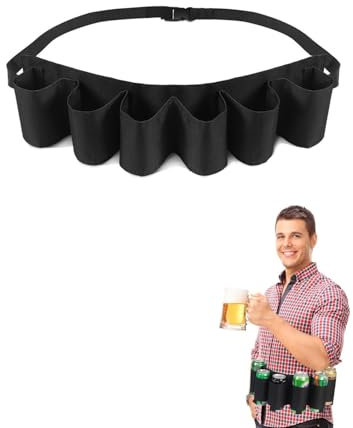 AORHOFJ 1 pezzo cintura di birra, 6 bottiglie di birra o lattine, cintura portatile, cintura di vino regolabile porta-birra per il campeggio, festival, addio al celibato, uomini Mardi Gras Party