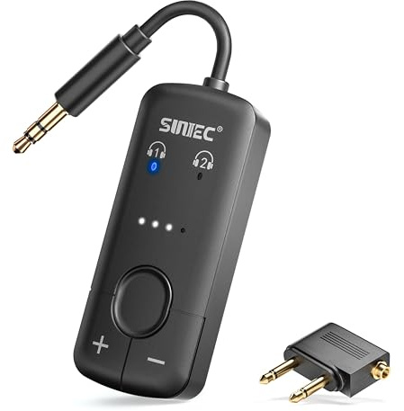 Flugzeug Bluetooth Adapter Transmitter für Kopfhörer, AirFly Audio Sender | mit 3,5mm AUX Klinke 35 Stunden Akkulaufzeit für 2 AirPods AptX Low Latency für TV Fitnessstudio Stereoanlage Reisen, schwarz