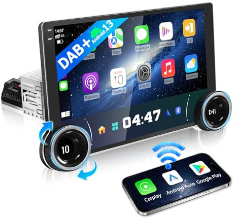 URVOLAX Autoradio mit Bildschirm Android 13, 10,1 Zoll 1 Din DAB+ Android Auto Radio Apple Carplay Display Touch Screen mit Navi Bluetooth 5.4, Wireless Car Play mit Knöpfen Mirrorlink FM RDS SWC EQ