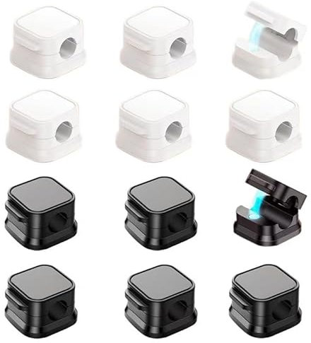 12 Pezzi Fermacavi Adesivi, bianco e nero Fermacavi Scrivania, Organizer a Clip per Cavo Portacavo Magnetico, Magnetico Cavo Clips per Filo con Adesivo, Durevole Cord per USB, Cavo Audio