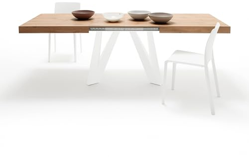 MOBILI FIVER, Ausziehbarer Esstisch Romina 160(240) x90 cm, Rustikale Eiche, Weiße Eisen Beine, Made In Italy