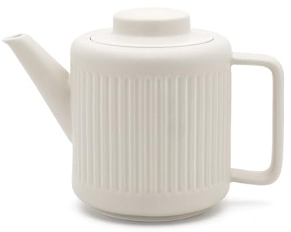 Porzellan Teekanne weiss 1.2 Liter mit Edelstahl Tee-Filter Sieb-Einsatz für lose Teesorten - spülmaschinengeeignete Porzellankanne